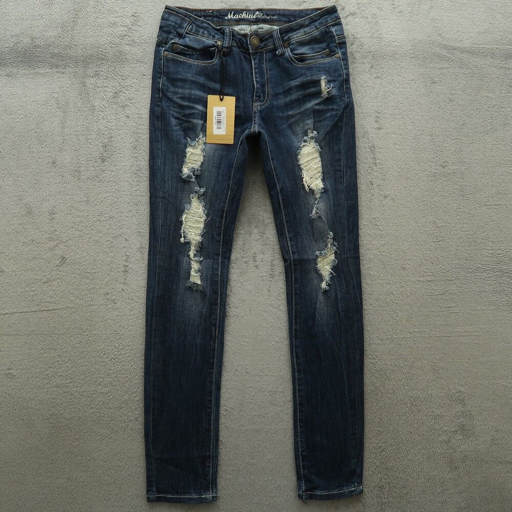 Machine Jeans Women's Size 28 Blue Low-Rise Skinny Denim 30.5" Inseam Distressed